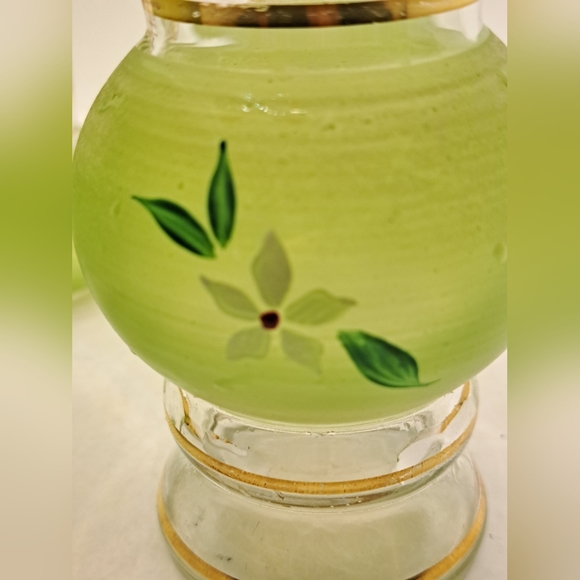 4 Small Vintage Bartlett Collins Green Frosted Glass, Hand Painted Vases - Picture 6 of 8